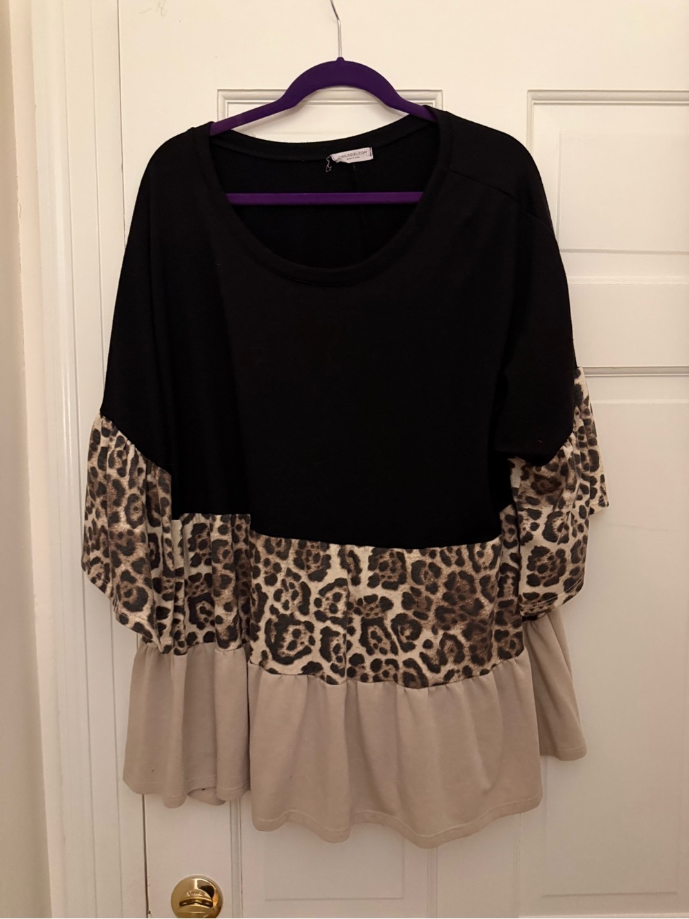 Chic Soul Black Leopard & Tan Tiered Soft Tunic